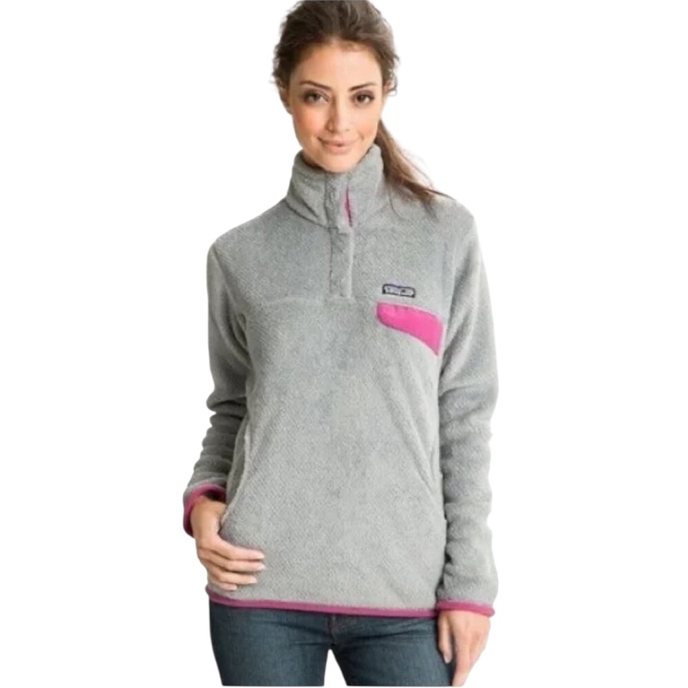 PATAGONIA women's size small S Re-Tool snap-t fleece gray pink pullover jacket